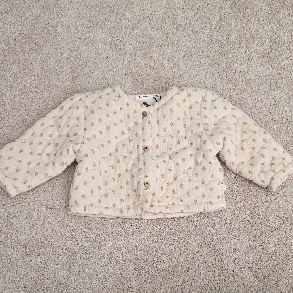 Cream Quilted Baby Jacket with Gold Accents